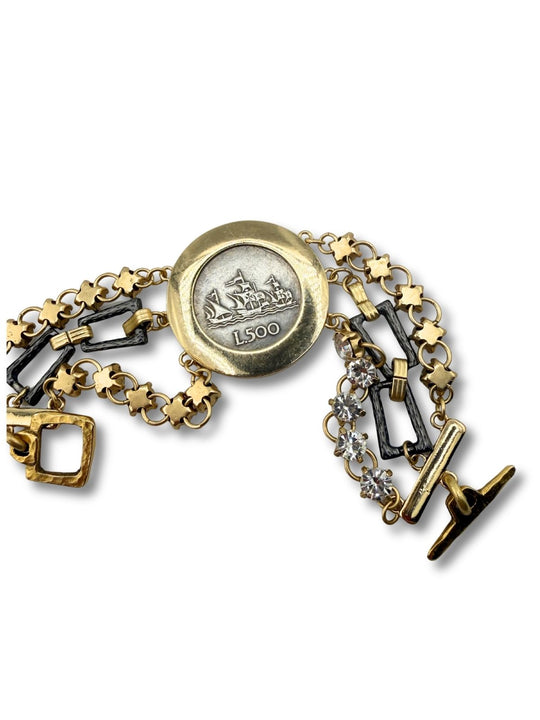 Gilded Relic – Artisan Mixed-Metal Coin Bracelet