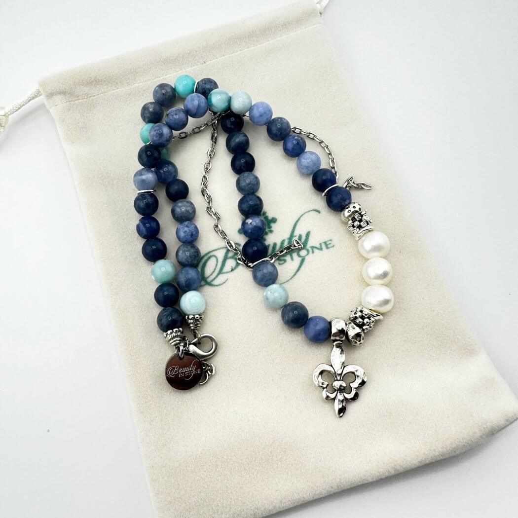 Navy or Aqua Blue Gemstone Beaded Necklace