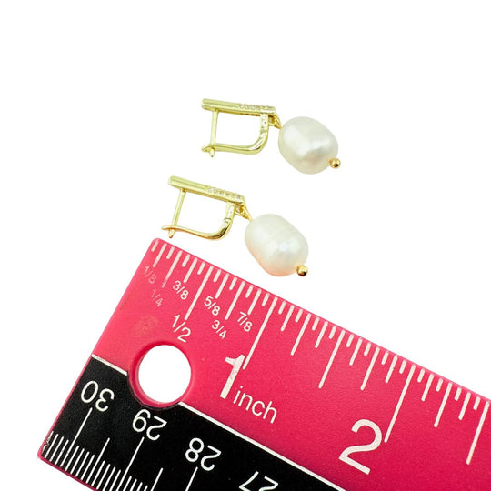 Pearl Earrings With Cubic Zirconia Leverback Posts