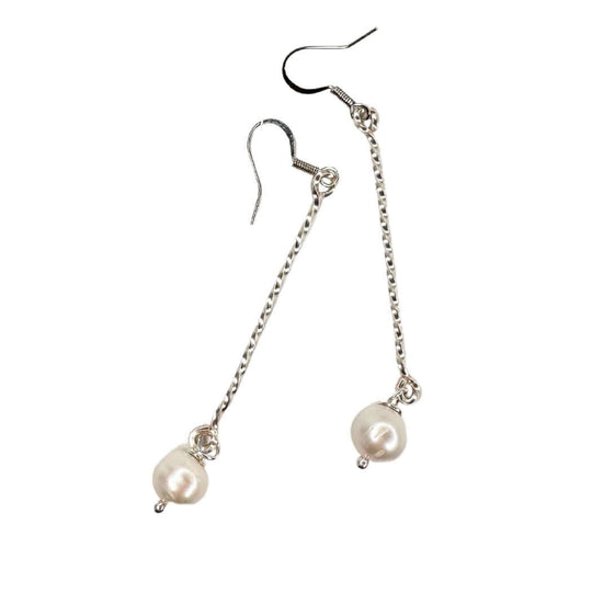 White Pearl Drop Earrings 2.5"