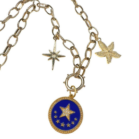 Nautical Charm Necklace Blue Star & Starfish