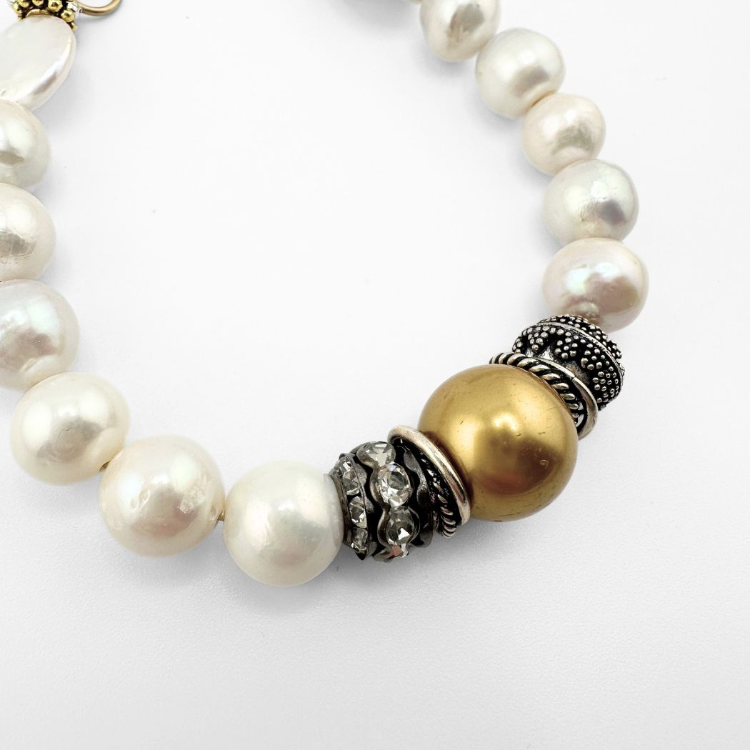 Gold Pearl Mixed Metal Bracelet