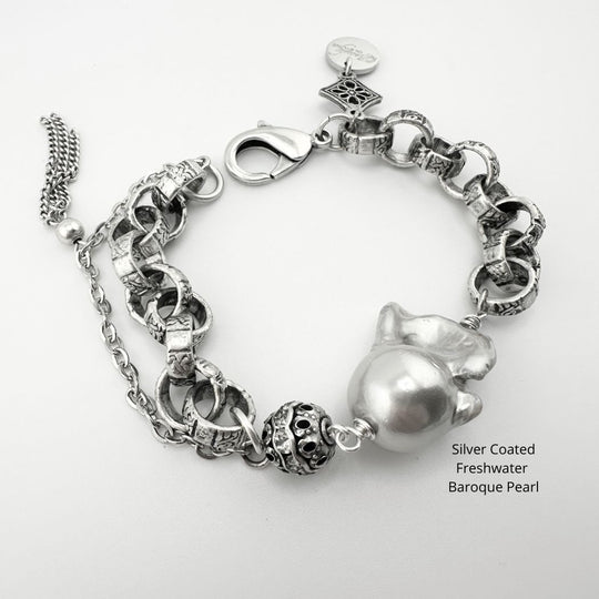 Silver Coated Pearl Chain Bracelet