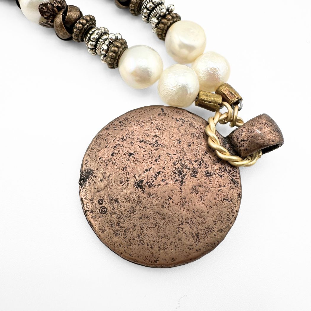 Bronze Pendant Necklace On Pearls