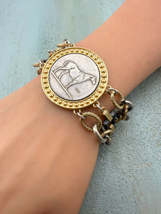 Gilded Spirit – Artisan Mixed-Metal Horse Coin Bracelet