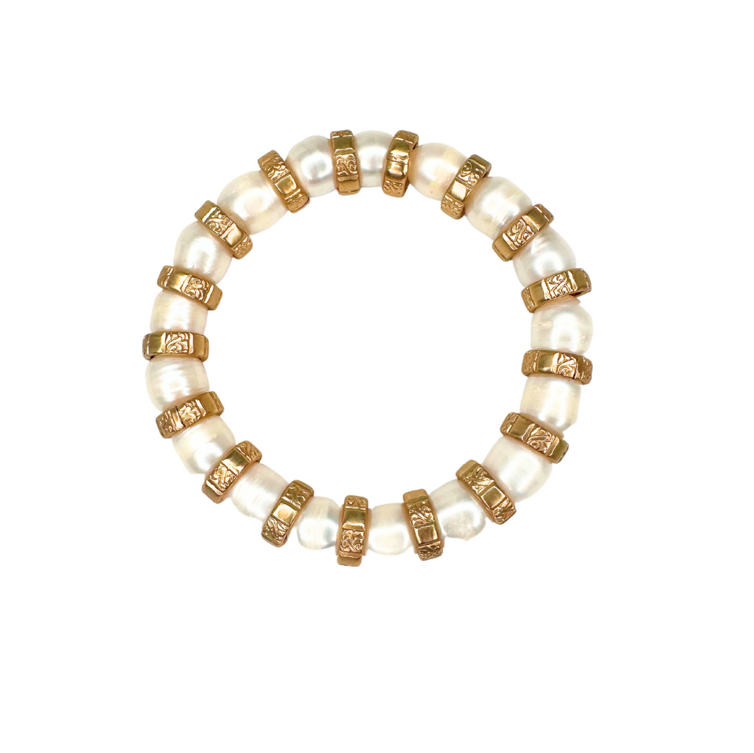 Pearl & Silver or Gold Stretch Bracelet