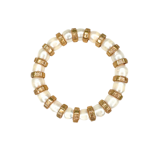 Pearl & Silver or Gold Stretch Bracelet