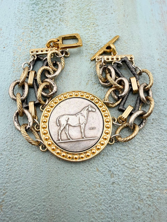 Gilded Spirit – Artisan Mixed-Metal Horse Coin Bracelet