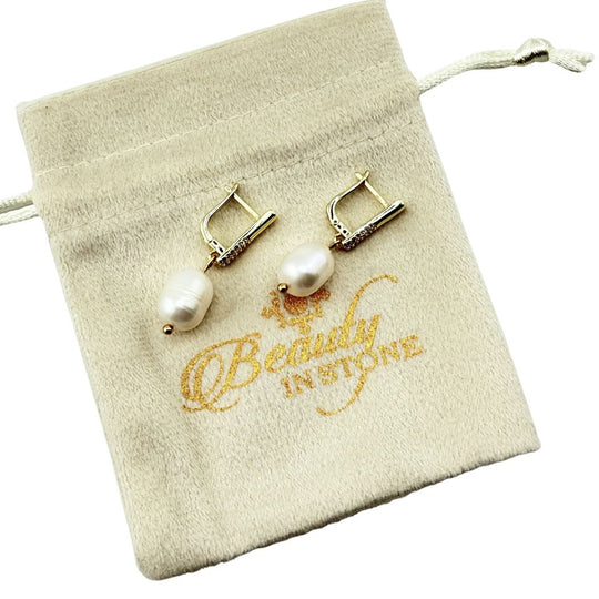 Pearl Earrings With Cubic Zirconia Leverback Posts