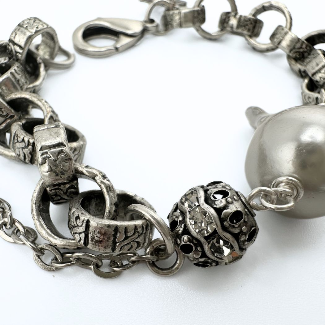 Silver Coated Pearl Chain Bracelet