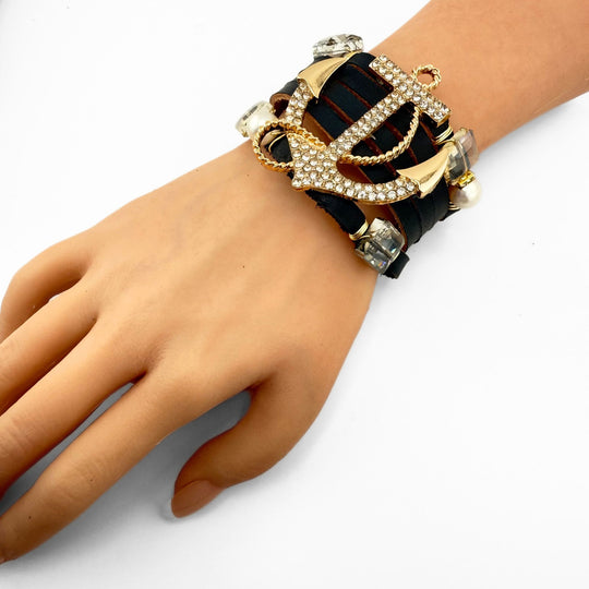Leather Cuff Bracelet With Anchor