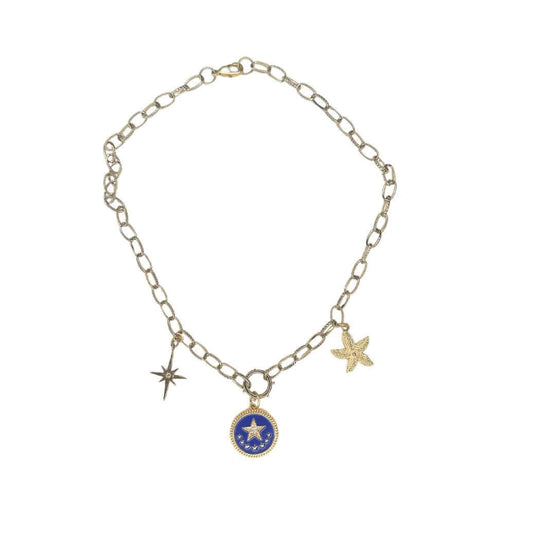 Nautical Charm Necklace Blue Star & Starfish