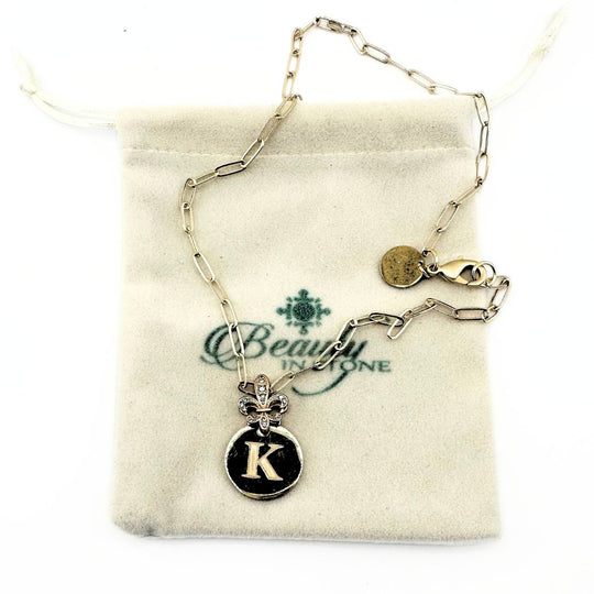 Initial Necklace 18K GF With Fleur De Lis Bail