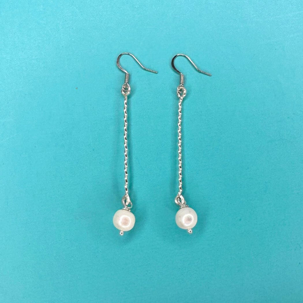 White Pearl Drop Earrings 2.5"