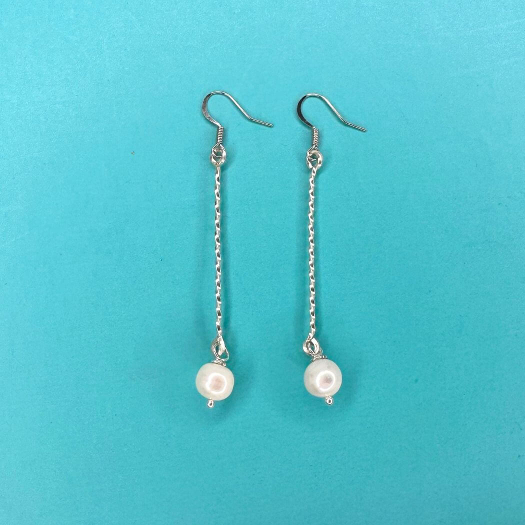 White Pearl Drop Earrings 2.5"