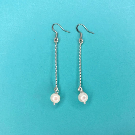 White Pearl Drop Earrings 2.5"