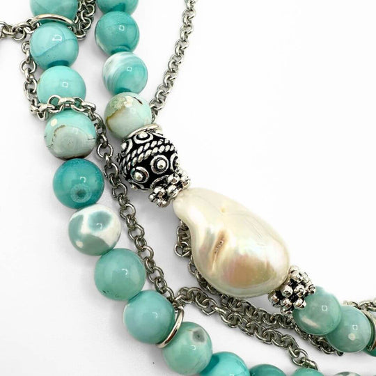 Blue Gemstone & Pearl Beaded Necklace