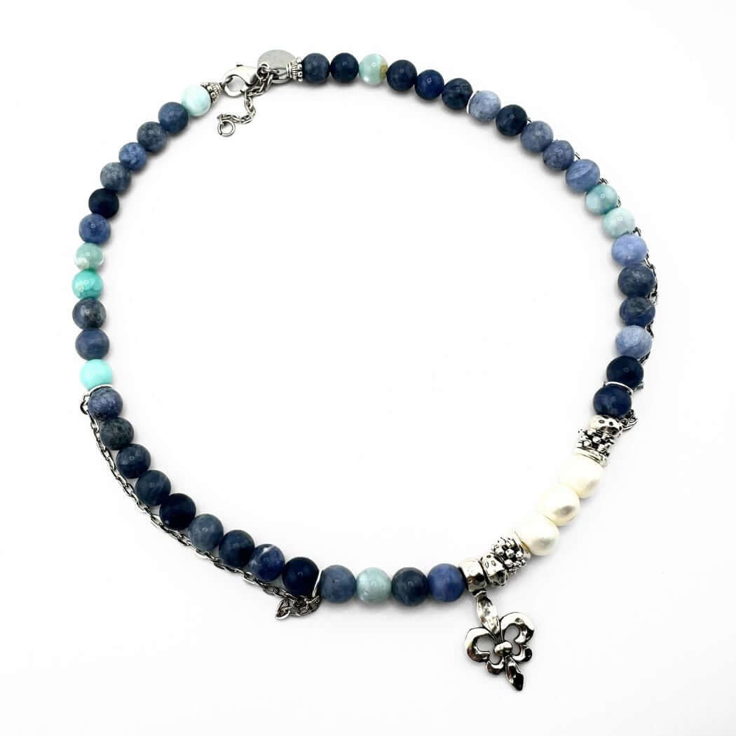 Navy or Aqua Blue Gemstone Beaded Necklace