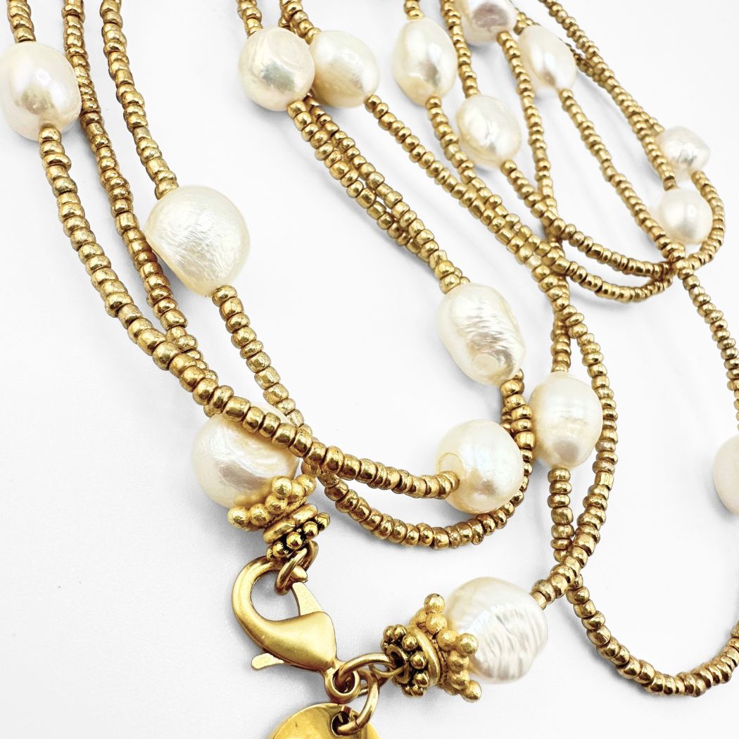 Baroque Freshwater Pearl Necklace With Gold Beads