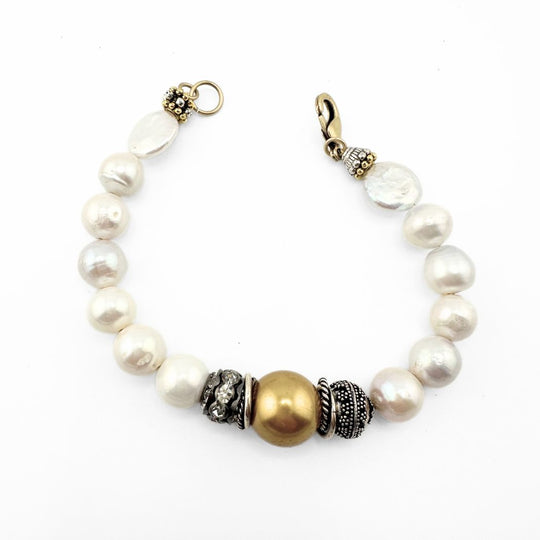 Gold Pearl Mixed Metal Bracelet