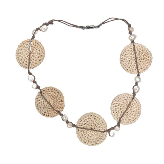 Rattan & Pearl Necklace Magnetic