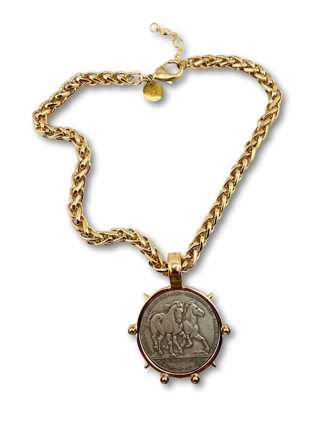 Gold chain necklace with a horse  pendant 