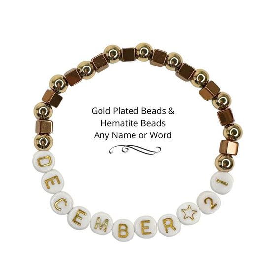 Name or Word Bracelet With Gold & Hematite Beads