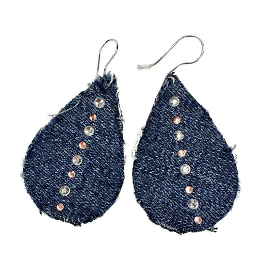 Studded Denim Earrings Teardrop