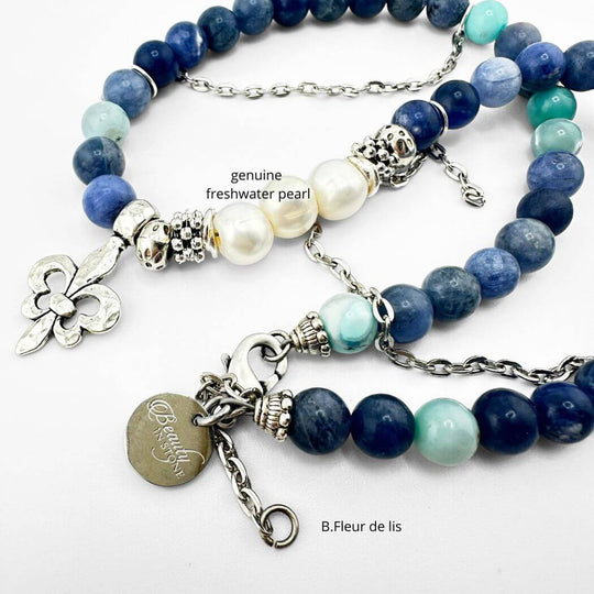 Navy or Aqua Blue Gemstone Beaded Necklace