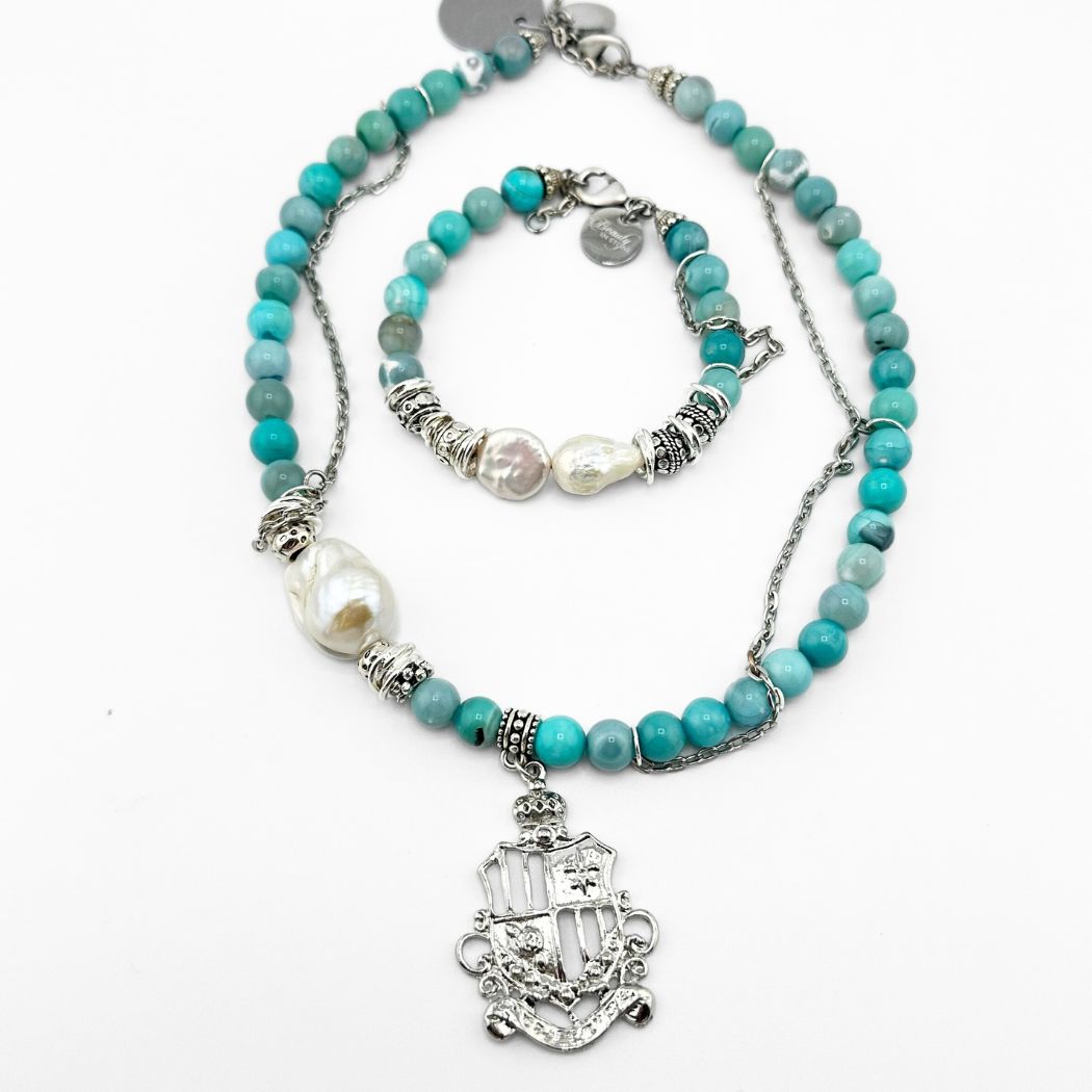 Navy or Aqua Blue Gemstone Beaded Necklace