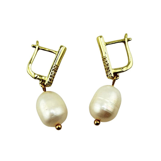 Pearl Earrings With Cubic Zirconia Leverback Posts