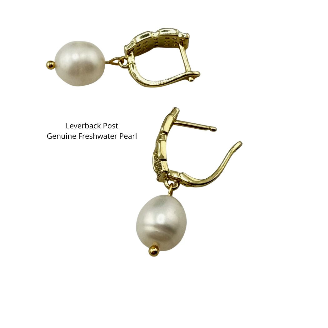 Pearl Earrings With Cubic Zirconia Leverbacks