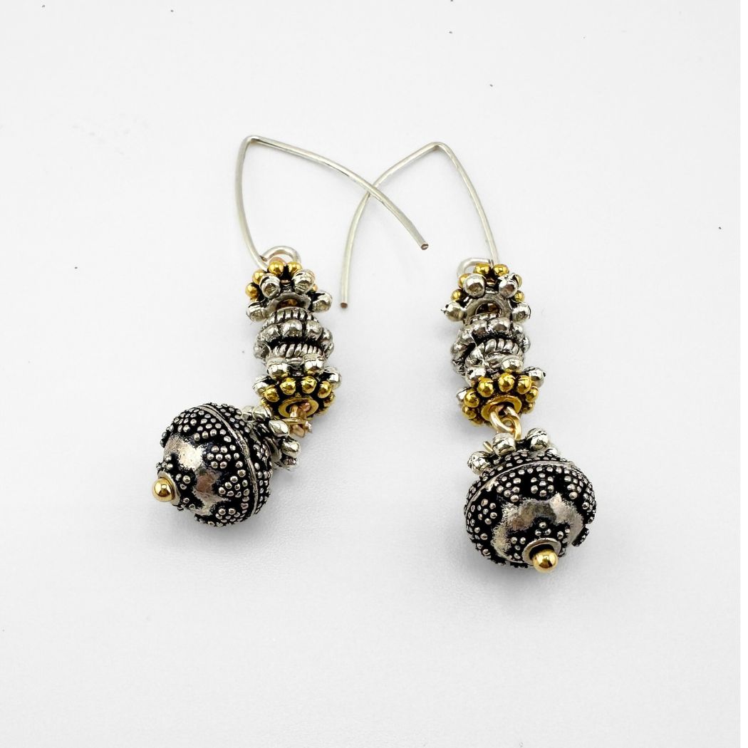 Two tone Bead Drop Earrings