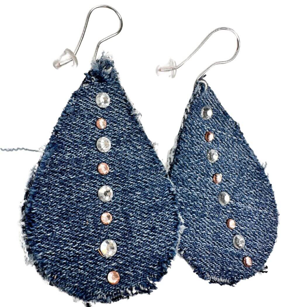 Studded Denim Earrings Teardrop