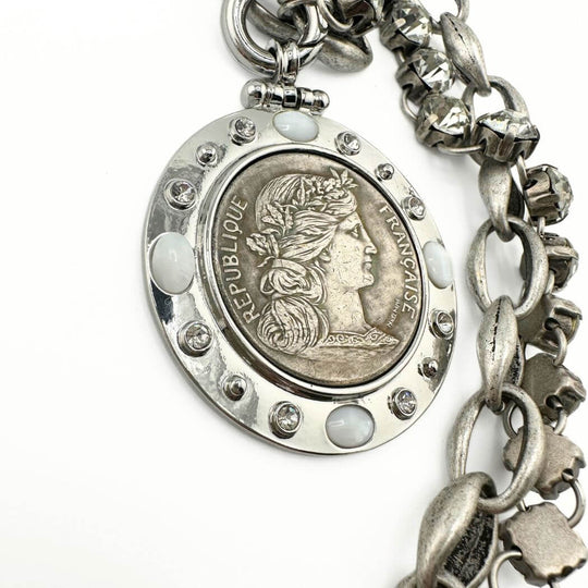 French Republic or Three Graces Silver Coin Pendant Necklace