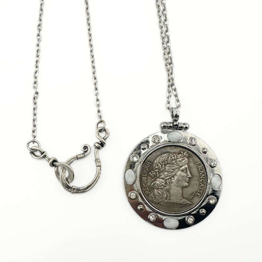 French Republic or Three Graces Silver Coin Pendant Necklace