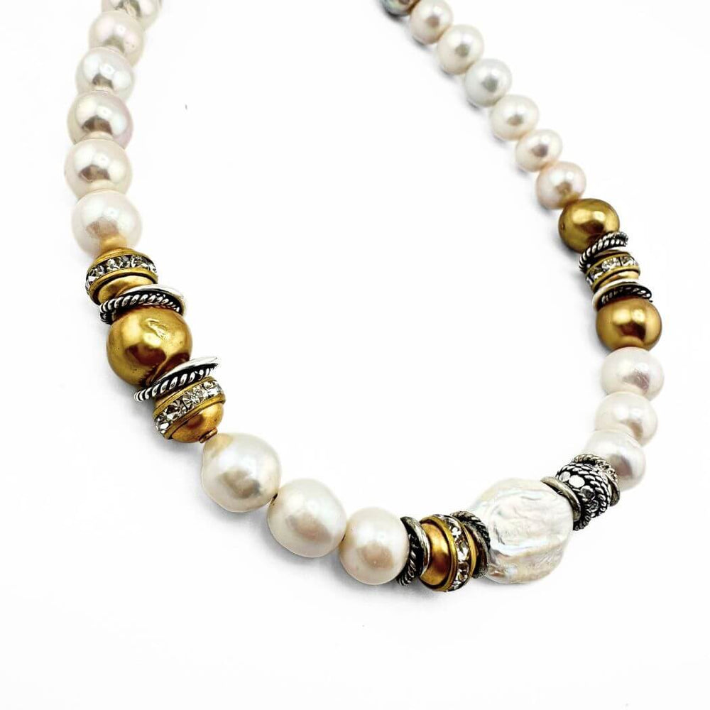 Pearl Necklace With Mixed Metal