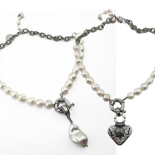 Pearl Necklace With Interchangeable Pendant Choice