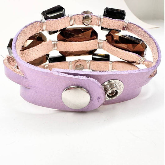 Leather Cuff Purple With Crystal Bling