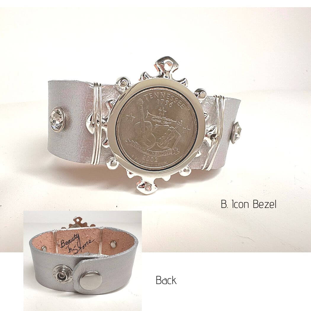 State Coin Leather Band Bracelet