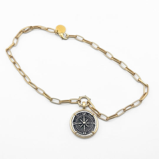 Gold Necklace with Bee or Compass Pendant