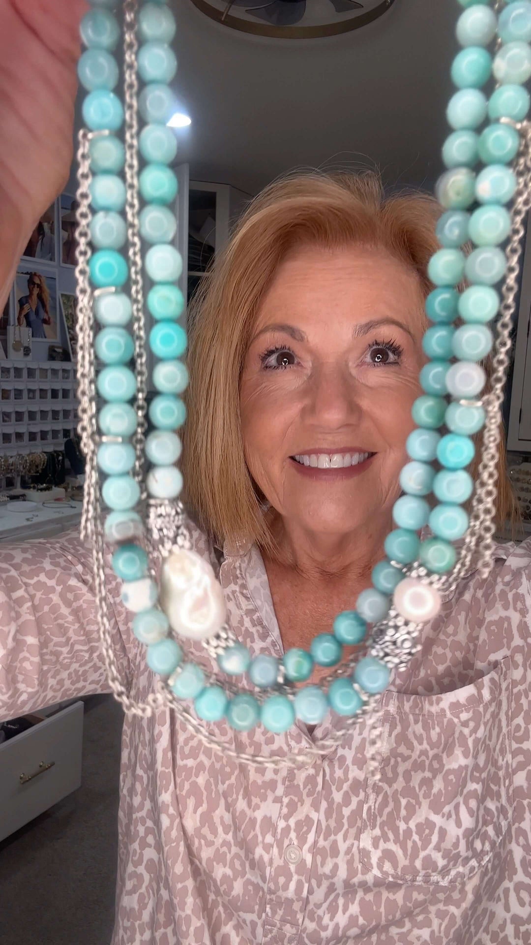 Blue Gemstone & Pearl Beaded Necklace