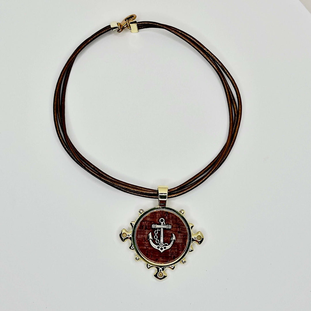 Anchor Pendant Choice On Gold Leather