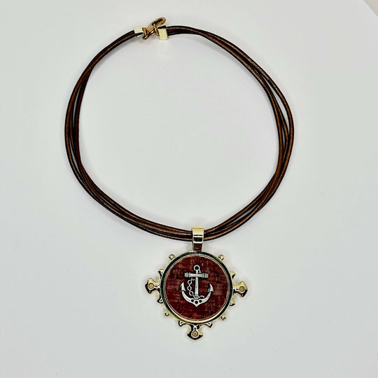 Anchor Pendant Choice On Gold Leather