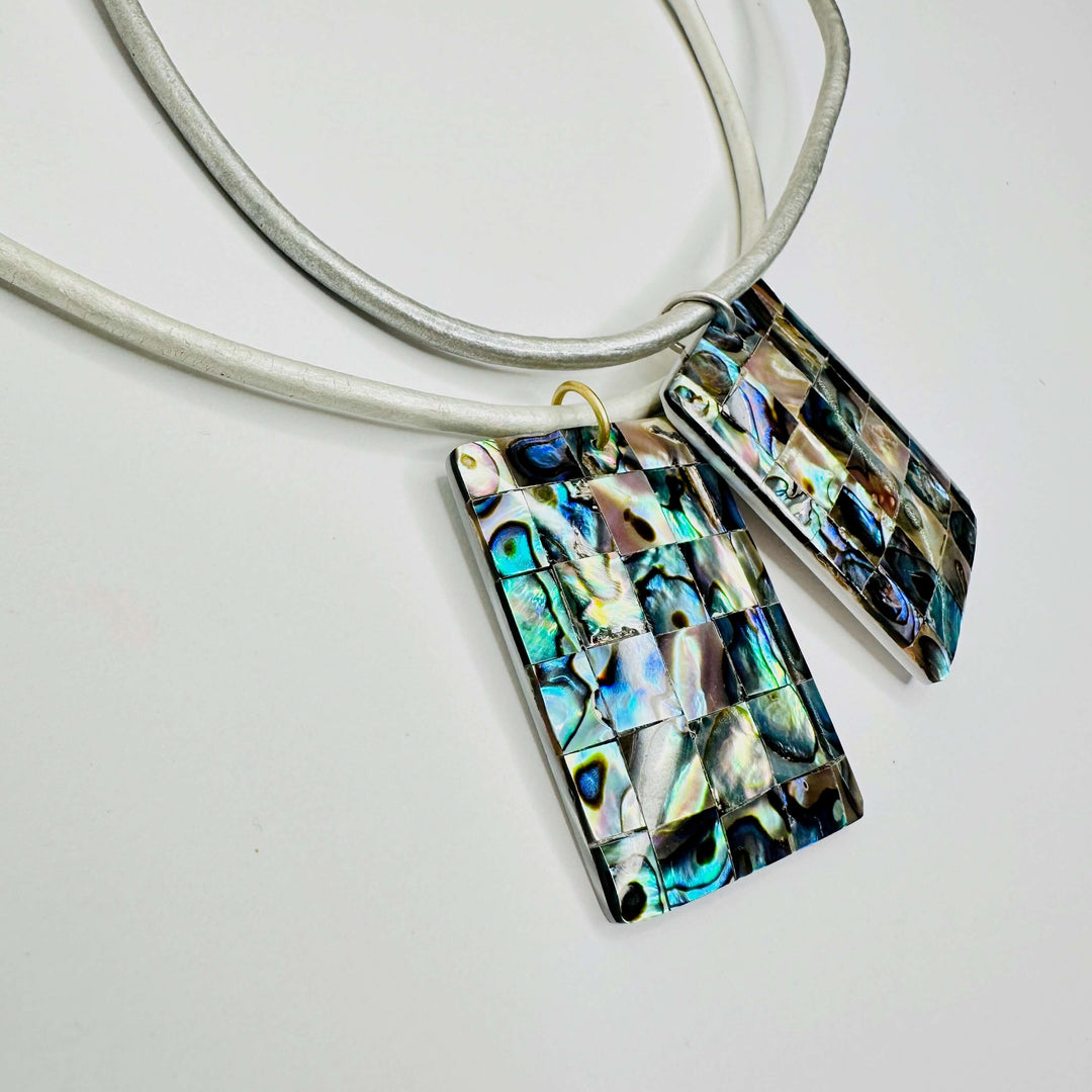 Abalone Pendant On White or Silver Leather