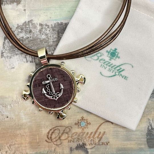 Anchor Pendant Choice On Gold Leather