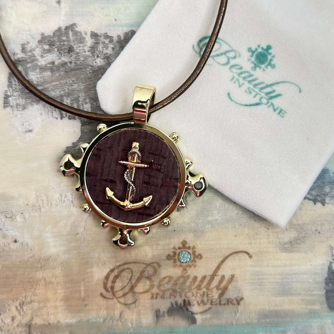 Anchor Pendant Choice On Gold Leather