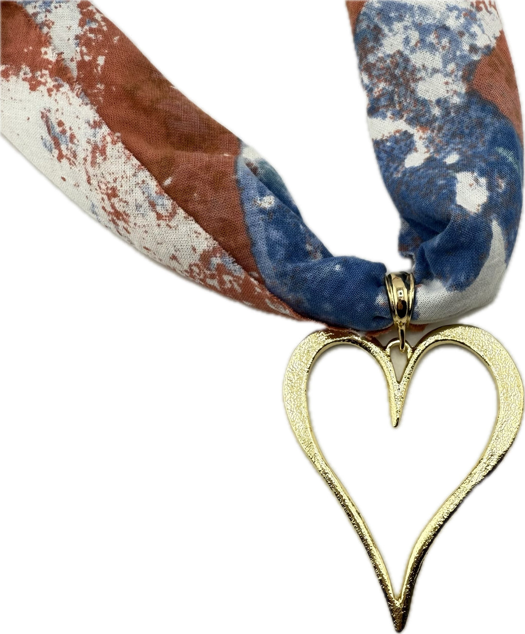 American Flag Themed Scarf Necklace With Extra Large Gold Heart Pendant