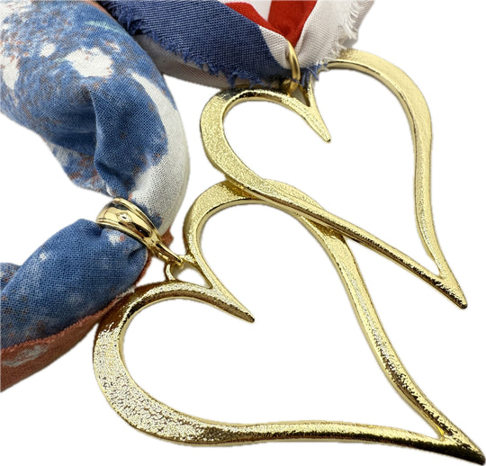 American Flag Themed Scarf Necklace With Extra Large Gold Heart Pendant