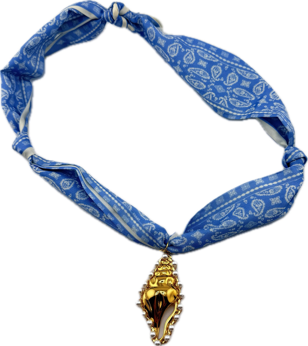 Scarf Necklace With Gold Starfish or Shell Pendant